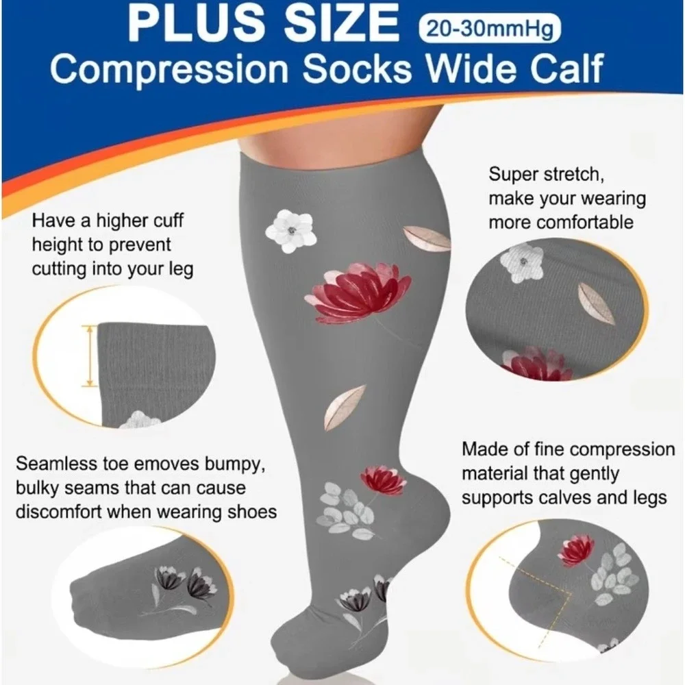 Unisex 20-30‎ mmHg Compression Socks 3XL Floral Double Gradient Medical 4 Pack